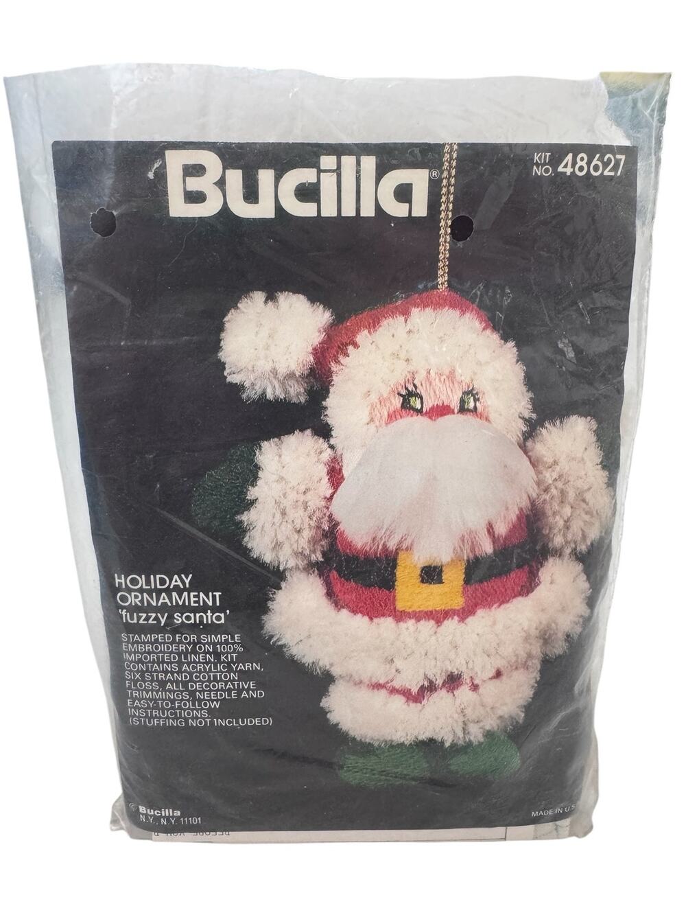 Vintage *NEW* BUCILLA Fuzzy Santa Holiday Ornament Kit #48627 Embroidery